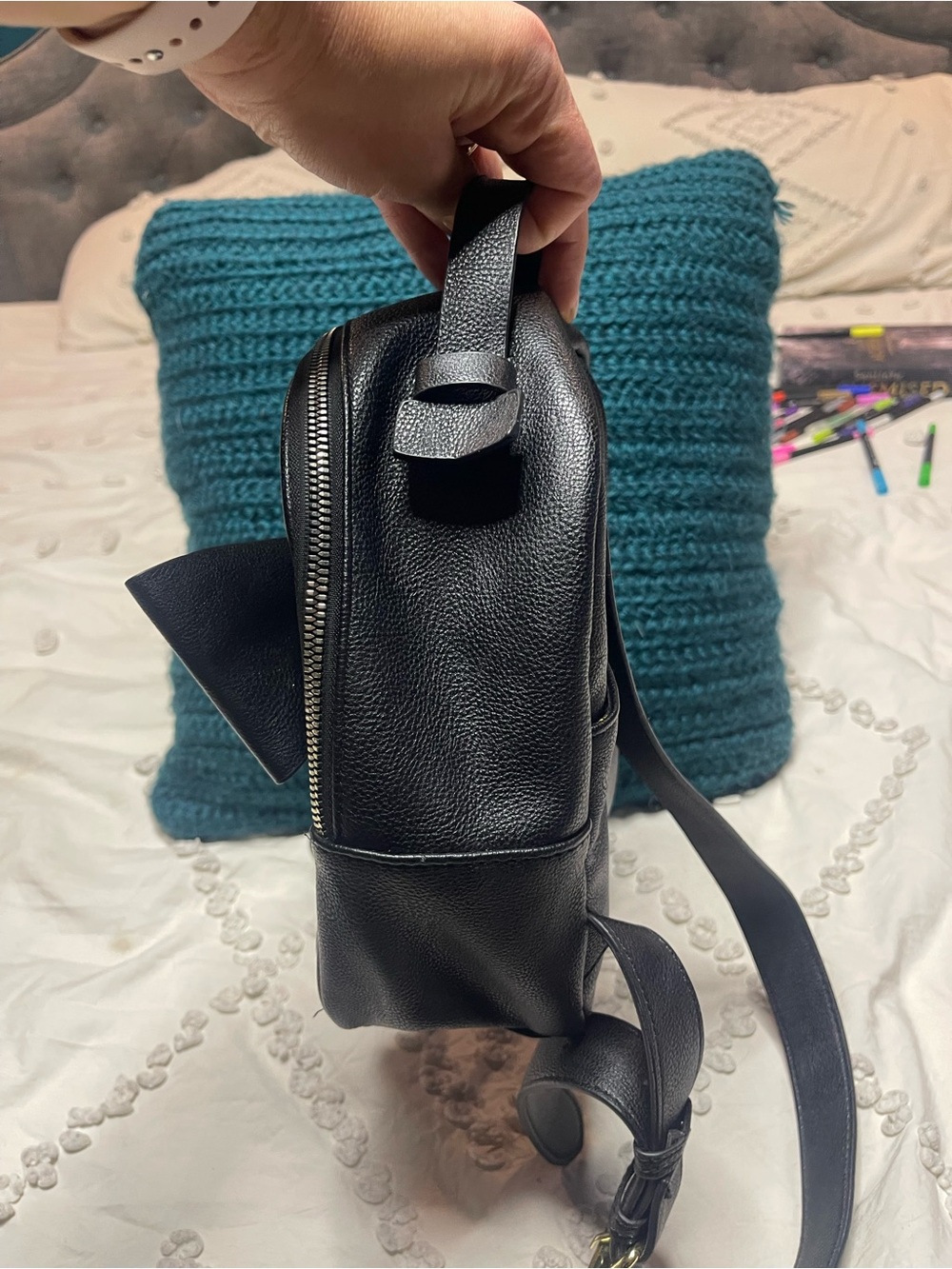 Betsey Johnson Black Quilted Heart Bow Mini Backpack Purse - Picture 14 of 14